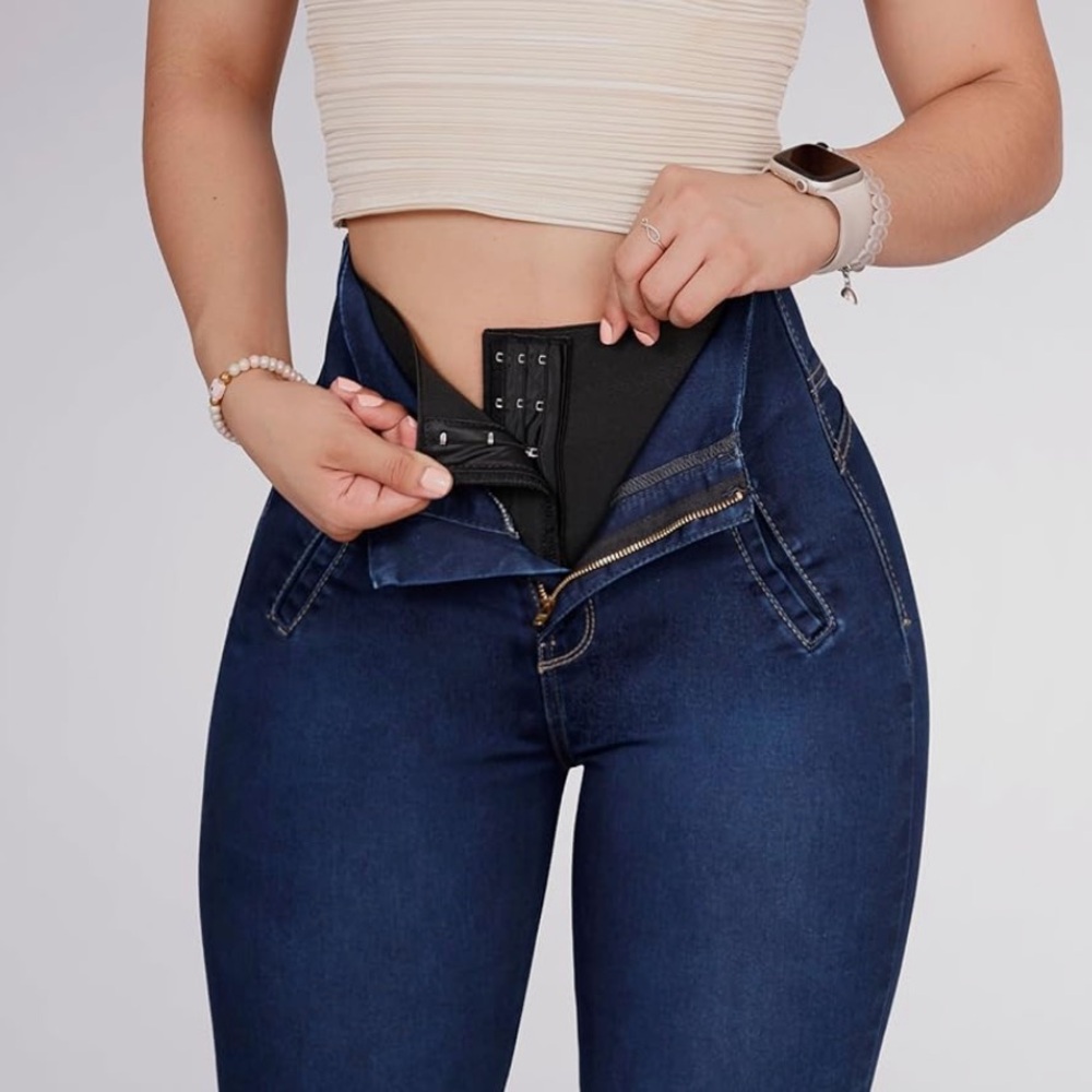 Brazilian Blue Denim Jeans With Built In Girtle